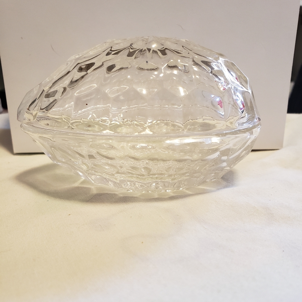 Crystal Clear glass egg Trinket dish with Lid